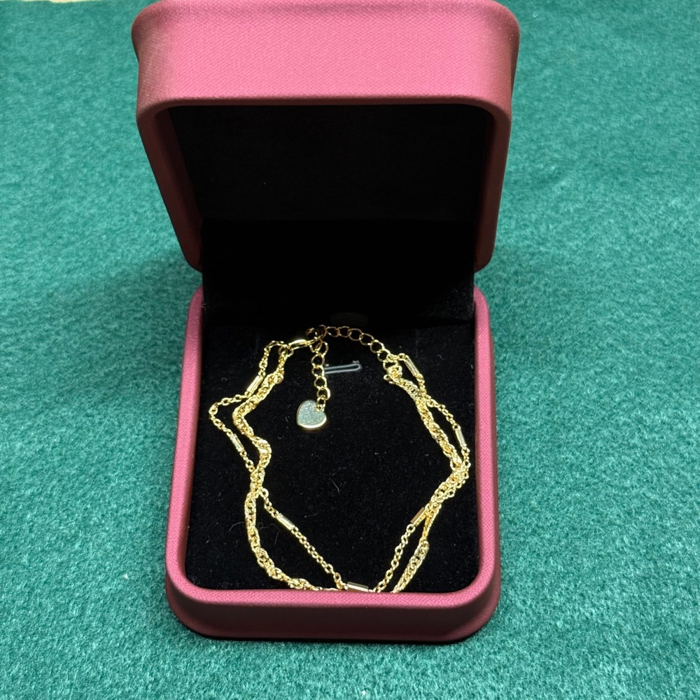 Gold Bracelet Womens Double Layer Chain Heart Charm Adjustable Jewelry NEW